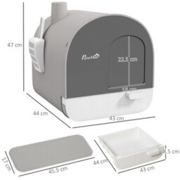 Pawhut Cat Litter Box Kitten Litter Tray W/ Lid, Scoop, Filter, Flap Door, Grey - thumbnail 3