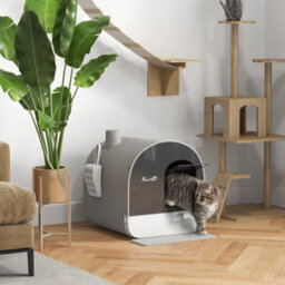 Pawhut Cat Litter Box Kitten Litter Tray W/ Lid, Scoop, Filter, Flap Door, Grey