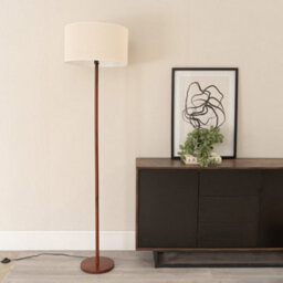 Valuelights Heather Dark Wood Single Stem Floor Lamp With Natural White Trim Fabric Drum Shade - thumbnail 3