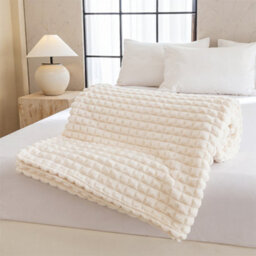 Thehotsale Easy Clean Warmful Comfortable Thickened Reversible Checkered Pattern Throw Blanket Beige 200Cm W X 150Cm D - thumbnail 1