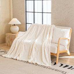 Thehotsale Easy Clean Warmful Comfortable Thickened Reversible Checkered Pattern Throw Blanket Beige 200Cm W X 150Cm D - thumbnail 2