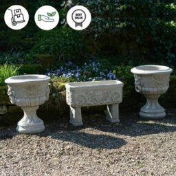Pair Of Lion Head Design Stone Vases And Planter Troughs - thumbnail 2
