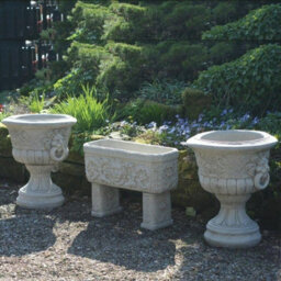 Pair Of Lion Head Design Stone Vases And Planter Troughs - thumbnail 3