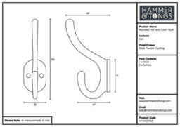 Hammer and Tongs Hammer & Tongs Rounded Hat & Coat Hook - W35mm X H125mm - Black - thumbnail 4