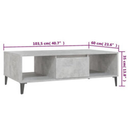 Berkfield Industrial Coffee Table Concrete Grey 103.5X60X35 Cm Engineered Wood - thumbnail 9