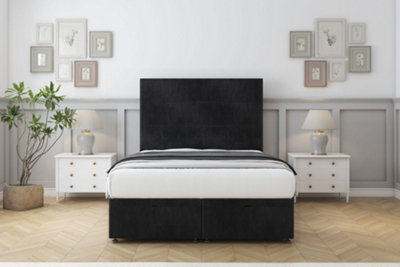 "Sloomy Texas Black Naples Ottoman Bed Base With 26"" Strutted Headboard 4' Small Double" - image 1