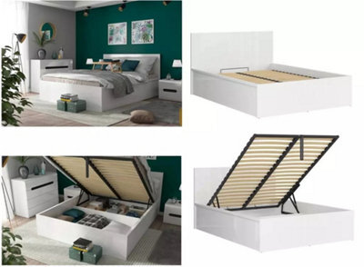 Impact Furniture Ottoman King Size Bed Frame Euro 160Cm Gas Lift Up Storage White Gloss Bed Tetrix - image 1
