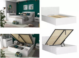 Impact Furniture Ottoman King Size Bed Frame Euro 160Cm Gas Lift Up Storage White Gloss Bed Tetrix - thumbnail 1
