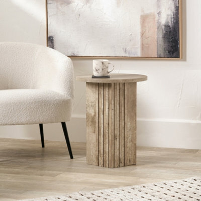 Pacific Lifestyle Grey Concrete Effect Round Side Table With Fluted Groove Plinth Base 40Cm, Elkton - image 1