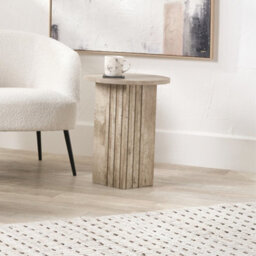 Pacific Lifestyle Grey Concrete Effect Round Side Table With Fluted Groove Plinth Base 40Cm, Elkton - thumbnail 3