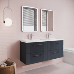 Balterley Belvide Partial Fluted 4 Drawer Wall Hung Vanity Unit With Double Polymarble Basin - 1200mm - Satin Dark Grey - thumbnail 6