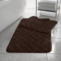Homes & Linen Block Bricks Bath Mat Set Non Slip Pedestal Set Extra Absorbent 100% Memory Foam Bathroom Toilet Mat Rug Set