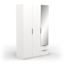 FurniComp LTD Furnicomp Chicago 3 Door 2 Drawer Matt White 120Cm Mirrored Triple Wardrobe - thumbnail 6