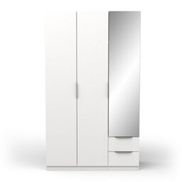 FurniComp LTD Furnicomp Chicago 3 Door 2 Drawer Matt White 120Cm Mirrored Triple Wardrobe - thumbnail 2