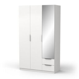 FurniComp LTD Furnicomp Chicago 3 Door 2 Drawer Matt White 120Cm Mirrored Triple Wardrobe - thumbnail 3