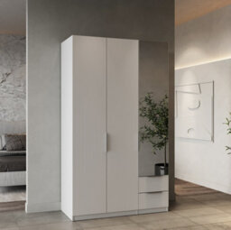 FurniComp LTD Furnicomp Chicago 3 Door 2 Drawer Matt White 120Cm Mirrored Triple Wardrobe - thumbnail 1