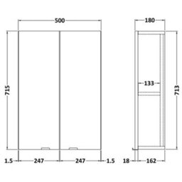 Hudson Reed Fusion Wall Hung 2 Door Cupboard, Mfc Painted Gloss White, Contemporary Fitted Furniture, 500X182X713mm - thumbnail 5