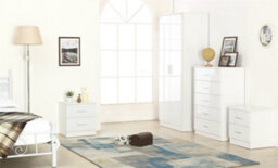 Reflect 2 Door Plain Wardrobe, 5 Drawer Chest, 2X 2 Drawer Bedsides - White Gloss & Matt White - Modern Bedroom Furniture Set - thumbnail 1