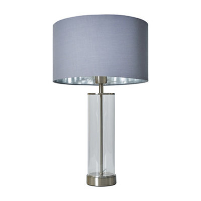 Valuelights Balan Brushed Chrome And Clear Tube Table Lamp With Grey Chrome Cylinder Shade - image 1