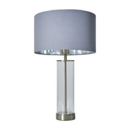 Valuelights Balan Brushed Chrome And Clear Tube Table Lamp With Grey Chrome Cylinder Shade - thumbnail 1