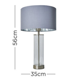 Valuelights Balan Brushed Chrome And Clear Tube Table Lamp With Grey Chrome Cylinder Shade - thumbnail 5