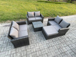 Fimous 7 Seater Rattan Wicker Garden Furniture Patio Conservatory Sofa Set With Square Coffee Table Double Seat Sofa Big Footstool - thumbnail 2