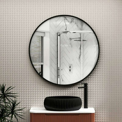Royal Bathrooms Elmore 800 X 800mm Wall Mounted Bathroom Mirror Round Matt Black Aluminium Framed Non-Led Minimalist Design - image 1