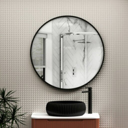 Royal Bathrooms Elmore 800 X 800mm Wall Mounted Bathroom Mirror Round Matt Black Aluminium Framed Non-Led Minimalist Design