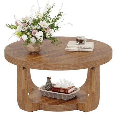 31.5-Inch Farmhouse Wooden Round Coffee Table With Storage Shelf For Living Room - image 1