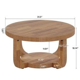 31.5-Inch Farmhouse Wooden Round Coffee Table With Storage Shelf For Living Room - thumbnail 2