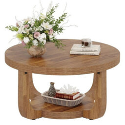 31.5-Inch Farmhouse Wooden Round Coffee Table With Storage Shelf For Living Room - thumbnail 1