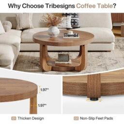 31.5-Inch Farmhouse Wooden Round Coffee Table With Storage Shelf For Living Room - thumbnail 6