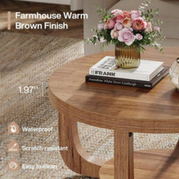 31.5-Inch Farmhouse Wooden Round Coffee Table With Storage Shelf For Living Room - thumbnail 5