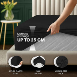 Aspire Homeware Black Fitted Sheet-(25Cm) Deep Hotel Quality -Breathable Fitted Bed Sheets Double (L)190Cm X (W)137Cm - thumbnail 2