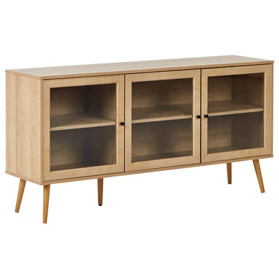 Beliani Glass Display Sideboard Albany 150 Cm Light Brown - image 1