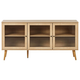 Beliani Glass Display Sideboard Albany 150 Cm Light Brown - thumbnail 6