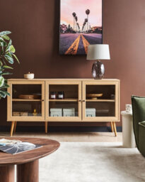 Beliani Glass Display Sideboard Albany 150 Cm Light Brown - thumbnail 2