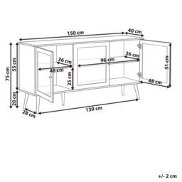 Beliani Glass Display Sideboard Albany 150 Cm Light Brown - thumbnail 3