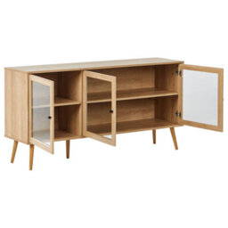 Beliani Glass Display Sideboard Albany 150 Cm Light Brown - thumbnail 5