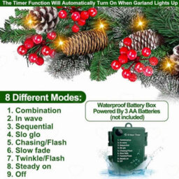 Amorly 9Ft Christmas Garland With 50 Led Lights, 8 Lighting Modes Battery Timer, Real Touch Cedar Garland For Stair And Mantle Xmas Decor - thumbnail 3