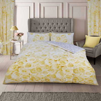 Gc Gaveno Cavailia Madison Roses Duvet Cover Bedding Set Ochre Double 3Pc With Flowers Design Reversible Quilt Cover - image 1