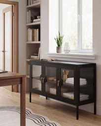 Beliani 3 Door Sideboard Gleora Metal Black - thumbnail 2