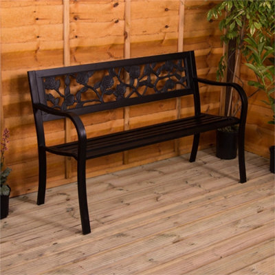 Steel Garden Bench 3 Seater Outdoor Patio Seating Furniture Seat Rose Style - image 1