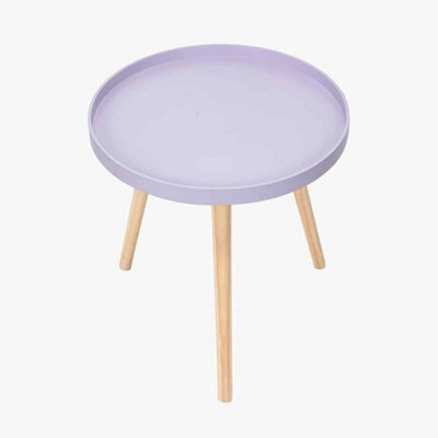 Lavender Round Scandi Wooden End Tables For Living Room Tripod Legs - image 1