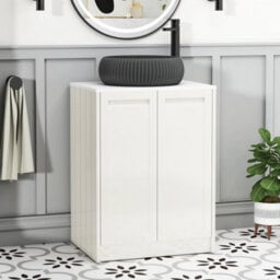 Royal Bathrooms Royal Bathroom Elmore 600mm Classic White Freestanding Bathroom Vanity Unit 2 Door Plain White Worktop With Milan Black Basin - thumbnail 1