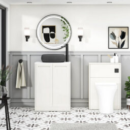 Royal Bathrooms Royal Bathroom Elmore 600mm Classic White Freestanding Bathroom Vanity Unit 2 Door Plain White Worktop With Milan Black Basin - thumbnail 5