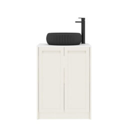 Royal Bathrooms Royal Bathroom Elmore 600mm Classic White Freestanding Bathroom Vanity Unit 2 Door Plain White Worktop With Milan Black Basin - thumbnail 7