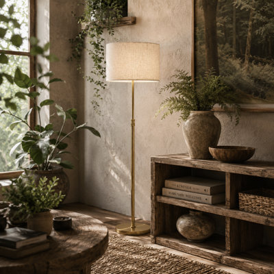 Wyld Haus Mava Metal H8 Height-Adjustable Gold Tone Floor Lamp With Linen Shade, Dimmable 9W Led 800 Lm - image 1
