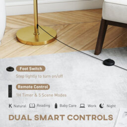 Wyld Haus Mava Metal H8 Height-Adjustable Gold Tone Floor Lamp With Linen Shade, Dimmable 9W Led 800 Lm - thumbnail 6