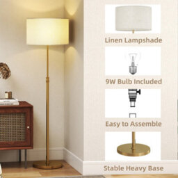 Wyld Haus Mava Metal H8 Height-Adjustable Gold Tone Floor Lamp With Linen Shade, Dimmable 9W Led 800 Lm - thumbnail 7